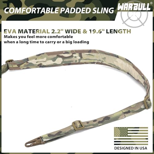 WarBull 2 Point Sling Quick Adjust, QD Swivel Rifle Sling with HK Hook, Soft Shoulder Pad Gun Sling for Rifle, Shotgun, and Crossbow for Hunting and Outdoor Sports with Keychain Gift (Multicamo)