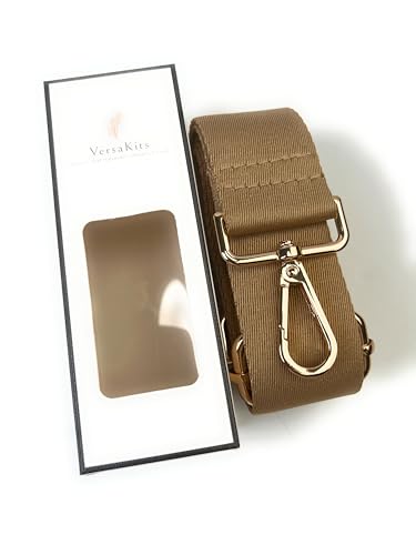 Image of Tan Purse Strap with Light Gold Hardware 1-1 /2 Inch Wide Solid Color Replacement Crossbody Guitar Style Shoulder Strap for Handbags Totes