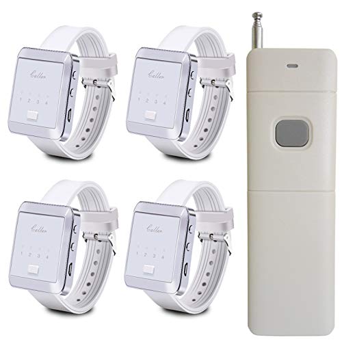 Taidacent Wireless Remote Control Emergency Pager Wireless Calling System Wrist Pager + Remote Control Restaurant / Club / Bath Emergency Alarm Old People Patients (1 Remote Control + 4 Wrist Pagers)