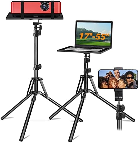 Projector Stand- Laptop computer Stand Adjustable Peak 17 to 55 Inch,Projector Tripod with Cellphone Holder,Tripod for Projector,DJ Tools,Projector Stand for Out of doors Motion pictures,Workplace, House, Stage or Studio