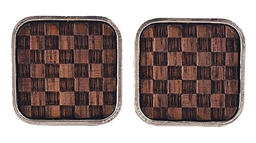 Mens Rounded Square Black Walnut Wood Carved Plaid French Cufflinks,16 * 16mm,2pcs Pack