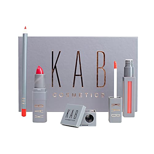 Kab Cosmetics Lip Kit - Lipgloss, Lip Liner, & Lipstick Set – Essential Gel Lip Pencil, Matte Lipstick, & Lip Gloss Set With Sharpener – Cruelty-Free Lip Kit For Lasting Lip Color & Full Pout (Cherry Pie) #TOP4