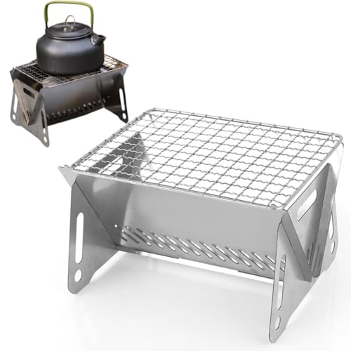 Foldable Camping Grill, Portable Removable BBQ Stove Stainless Steel Outdoor Folding Barbecue Grill for Picnic Hiking Beach Party Patio