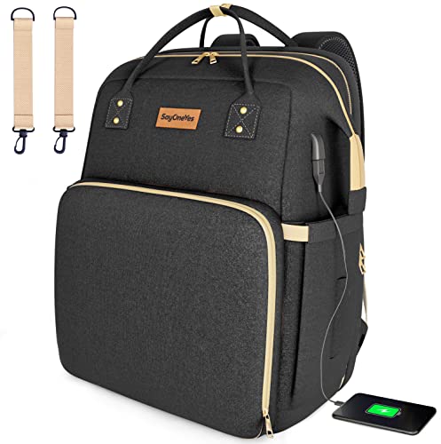 Image of Baby Diaper Bag Backpack with Portable Changing Pad - Multifunction Diaper Backpack with USB Charging Port - Stroller Straps, Large Capacity and Waterproof Unisex Baby Bag (Black)
