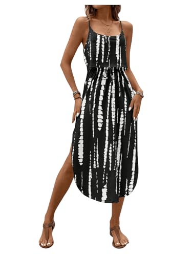 Image of RoseSeek Women's Spaghetti Strap Tie Dye Cami Sun Dress Beach Midi Summer Dresses Resort Wear Vacation Outfits