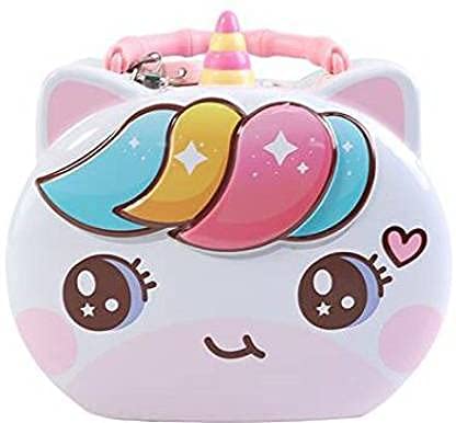 TOYS HOUSE Unicorn Theme Oval Face Shape Kids Money Bank for Kids with Lock and Key Coin Bank Design is Unicorn | Coin Box in Hut Shape