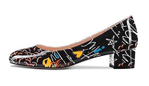 Castamere Bloc Chunky Bas Kitten Talon Heel Rond Fermé Bout Escarpins Slip-on Cute Classique Dress Chaussures Multicolore Vernis C 36 EU