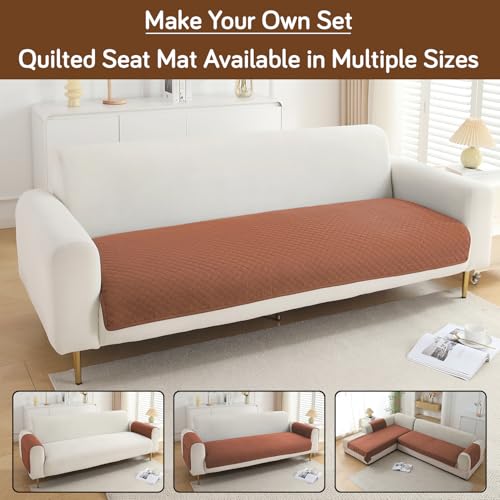 Image of HOKIPO Quilted Brown Polyester Sofa Mat, 90cm x 170cm, L-Shape & 1 /2 /3 Seater