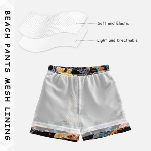 Boys Beach Board Shorts Chinese Dragon Ethnic Swim Trunk Teen Swimwear 8-16Y4