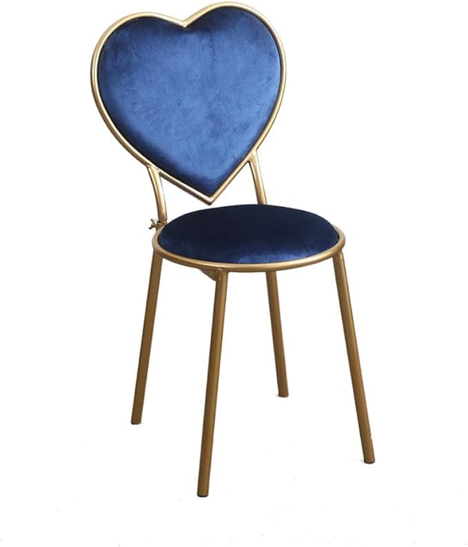 Image of Round Ottoman with Gold Metal Legs for Home, Craft Heart Shape Love Shape Back Velvet Desk Chair Make Up Bedroom Furniture Round Ottoman with Gold Metal Legs (Pink) (Blue)