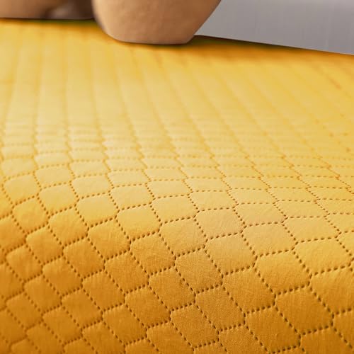 Image of HOKIPO Polyester Quilted Sofa Cover Mats For 1 /2 /3 Seater Sofa And L Shape. Make Your Own Sofa Cover Set, Mat Length 90(D) X 90(L) Cm, Yellow (In-718-Ylw)