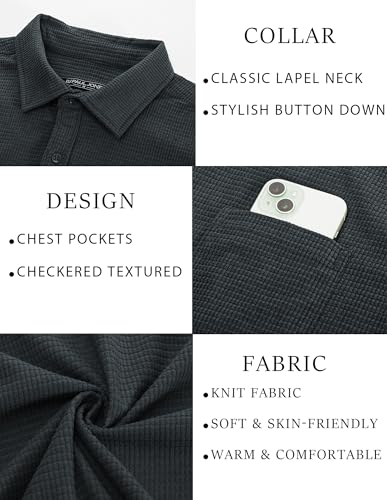 Pj Paul Jones Men'S Casual Button Up Shirt Long Sleeve Fashion Texture Button Down Shirt Dark Grey thumb #5