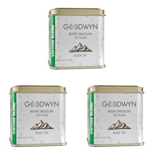 Image of Goodwyn Darjeeling First Flush Tea - 100g Loose Leaf | Handpicked Black Tea in Reusable Tin | Fresh, Aromatic & Rich in Antioxidants | Estate Fresh & Trusted by 1000+ Hotels (Pack of 3)