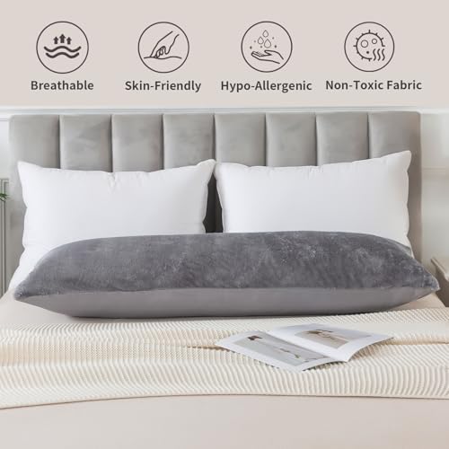 WhatsBedding Memory Foam Body Pillow with Plush Fuzzy Cover, Full Body Pillow for Adults, Long Pillow for Sleeping, Soft Pillow Fluffy Supportive