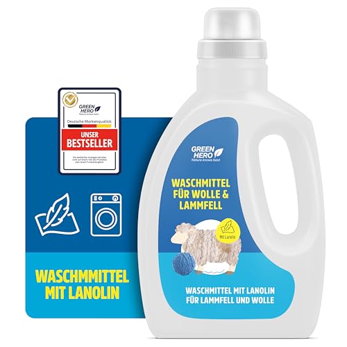 Green Hero Lammfell & Wollwaschmittel mit Lanolin 500 ml - Flüssiges Waschmittel für Wolle, Lammfell & Schaffell - Reinigendes Fellwaschmittel für Felle & Naturfasern