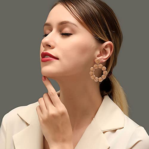 Yfstyle Rattan Earrings For Women Woven Straw Earrings Statement Raffia Earrings Boho Rattan Drop Dangle Earrings Raffia Round Earrings Summer Beach Bohemian Rattan Dangle Earrings For Women Girls-Ball #TOP5