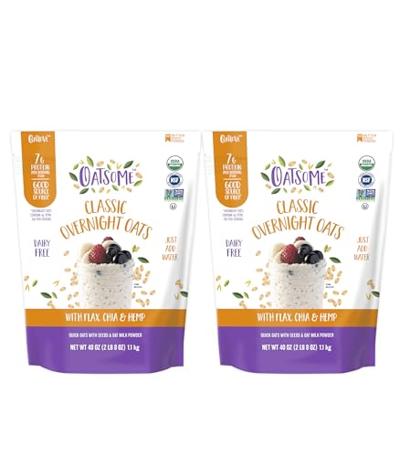 Image of Oatsome Organic Overnight Oats with Chia, Flax, & Hemp, Gluten-Free Oatmeal with 7g of Protein, 2 lb 8 oz (40oz) Bag (Pack of 2)
