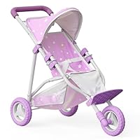 Olivia's Little World Baby Doll Jogging-Style Stroller with Canopy, Seatbelt and Storage Space, Purple and White