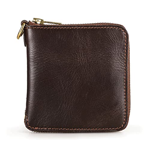 Portefeuille rétro décontracté avec fermeture éclair pour cartes de crédit pour homme en cuir de vachette, localisateur anti-perte avec Cover