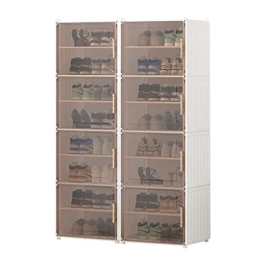 Yfaiiee Armario para Guardar Zapatos Sin Instalación, Caja De Zapatos Apilable Plegable, Organizador De Zapatos De Plástico Transparente, Contenedores Portátiles para Zapatos,2 Columns 8 Layers