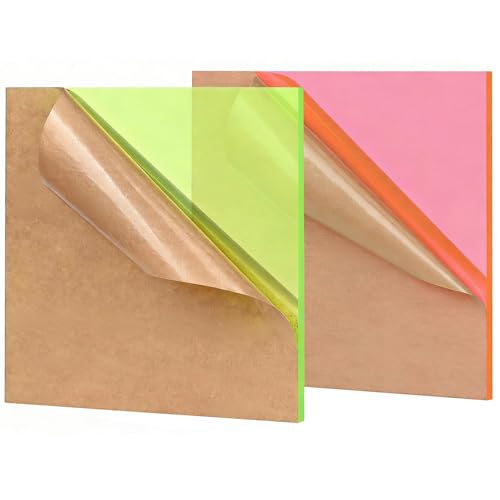 Wonninek Acryl Kunststoffplatte 3mm Gussplatten Fluoreszenzfarben Laserschneideplatten, 2 Stück Halbdurchsichtig Acrylplatten mit Schutzpapier Für DIY Kunsthandwerk Bilderrahmen 30.3x30.3cm