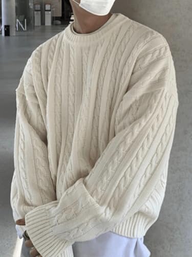 ZAFUL Men's Sweaters Cable Knit Sweater Long Sleeve Pullover Jumper Unisex Casual Crewneck Drop Shoulder Knitwear2