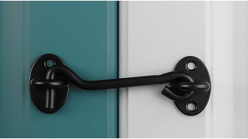 2 Pieces 3" Hook and Eye Latch with Screw Stainless Steel Window Lock Cabin Hook Barn Door Latch Hook & Eye Door Latch Eye Latch for Window Gate Shutters Barn Door, Black