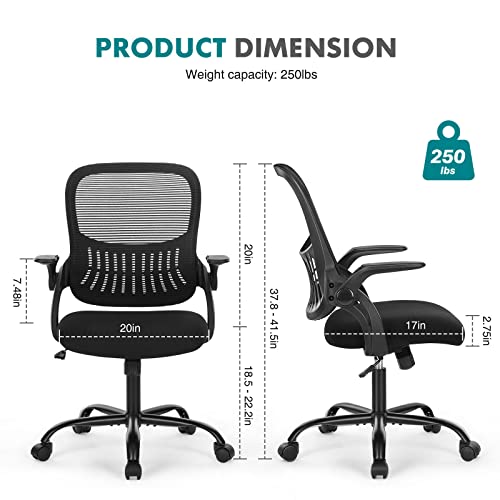 Office Desk Chair, Computer Chair With Flip-Up Armrests, Adjustable Height Mid Back Office Chair With Thicker Seat, Ergonomic Home 360° Swivel Chair Rolling Chair Rocking Mode Mesh Executive Chair #TOP2
