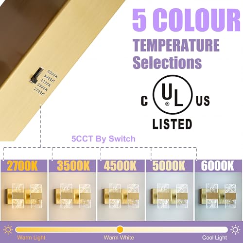 Image of Modern LED Bathroom Light Fixtures Dimmable 2-Light Gold Vanity Light