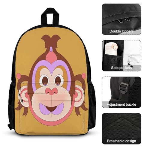 3-in-1 Backpack Combination Set Monkey Motif Print 3Pcs Backpack Sets Travel Daypack with Lunch Bag And Cosmetic Bag3