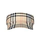 Tartan Plaid Scottish Beige Checkered Sports Sun Visor Hat Women Men Adjustable Athletic Lightweight Sun Visor Cap Unisex Open Top Hat for Tennis Golf Running Beach Workout Hiking