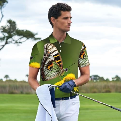 Polo à manches courtes pour homme léger imprimé papillon décontracté