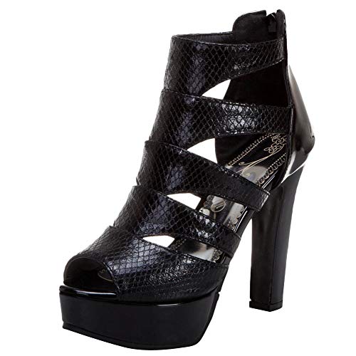 Waucuw Women's Platform High Heels Chunky Peep Toe Back Zipper Heeled Sandals (10, Black) #TOP27