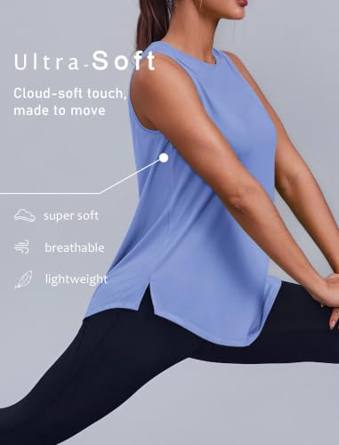 Image of PINSPARK Workout Tank Tops for Women UPF 50+ Side Slits Athletic Gym Shirt