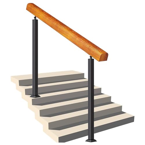 Pasamanos para escalones al aire libre, pasamanos de madera sólida + 2 postes de balaustre para ajustes 1 o 5 escalones, barandilla de escalera para escalones de concreto o escaleras de madera