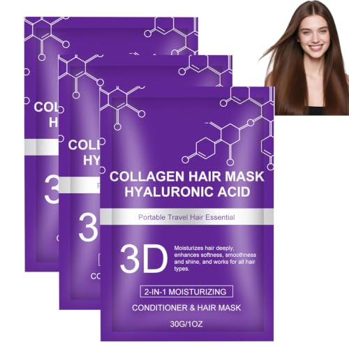 Mascarilla para el cabello con ácido hialurónico y colágeno 3D, mascarilla hidratante para cabello brillante, reparación profunda para cabello muy seco, restauración de la suavidad y brillo, 3