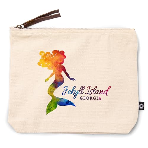 Lantern Press Jekyll Island, Georgia, Mermaid Silhouette, Rainbow Watercolor, 100% Cotton Zipper Pouch, Travel Accessory, Go Bag