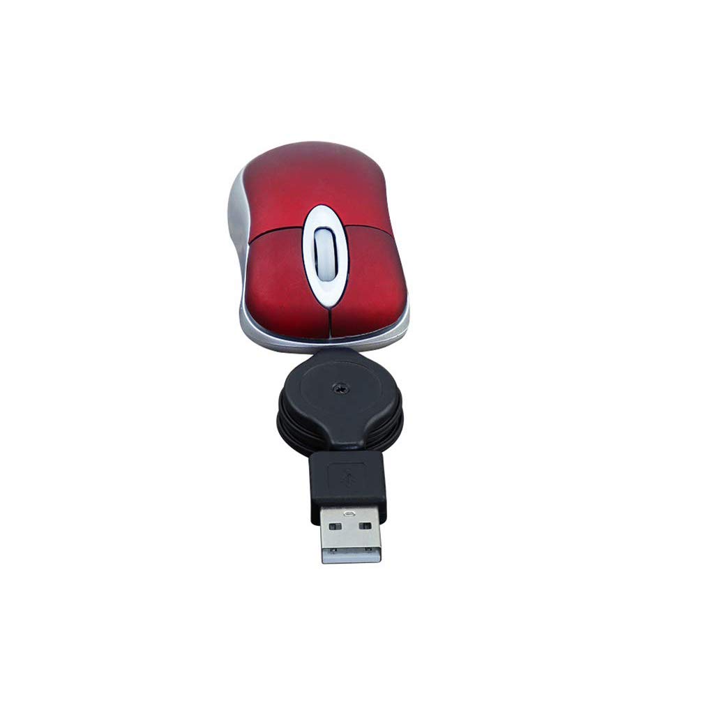 Mini mouse ottico da viaggio, portatile, USB, con cavo USB retrattile, per PC, laptop, computer, scrivania, ufficio, casa, scuola, bambini, ragazze, ragazzi, donne, uomini, regalo (rosso)