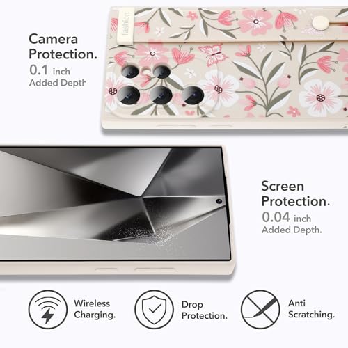 MOWIME Floral for Samsung Galaxy S24 Ultra Case with Wrist Strap, Flower Butterfly Design Shockproof Soft TPU Protective Cover Women Girls, Slim Anti Scratch Case for Galaxy S24 Ultra 6.8 Inch, White by MOWIME - Image 4