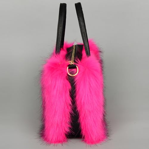 Image of Winter Furry Handbag Soft Faux Fur Leather Bag Lightweight Travel Bag Cute Women's Shaggy Purse