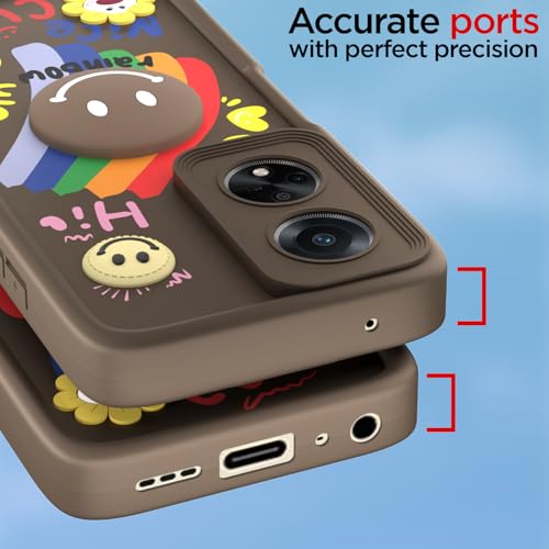 Image of Pikkme Back Cover for Oppo F23 5G | Soft Silicone| Cute Rainbow Smile & 3D Cartoon Flower Design | Shockproof Raised Camera Protection Bumper Case (Brown)