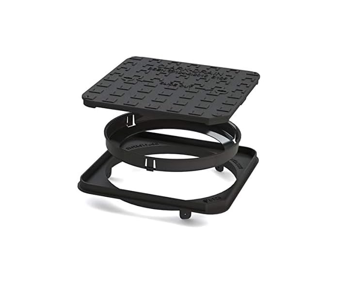Clark Drain CD761SR KMB+R 12.5 Tonne Solid Top Ductile Iron Manhole Cover 450mm x 450mm Hole Size Round to Square Frame 507mm x 507mm Bitumen Coated