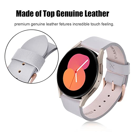 V-Moro Leather Band Compatible With Galaxy Watch 5/Watch 4 Bands 40Mm 44Mm With Rose Gold Stainless Steel Buckle 20Mm Watch Strap Women For Samsung Galaxy Watch 5 Pro/Watch 4 Classic/Active 2 Gray #TOP7