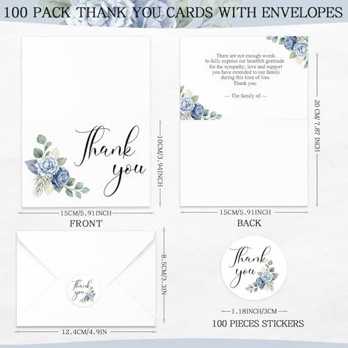 Marspark 100 Sets Funeral Thank You Sympathy Cards with Envelopes and Message Inside Memorial Card Bereavement Cards with Stickers for Funeral Loved Ones Celebration of Life (Floral) - Thumbnail 3