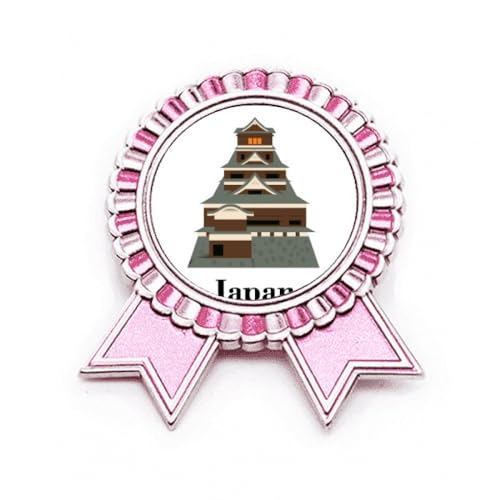 Badge broche japonais traditionnel rose en métal medium pour vêtement