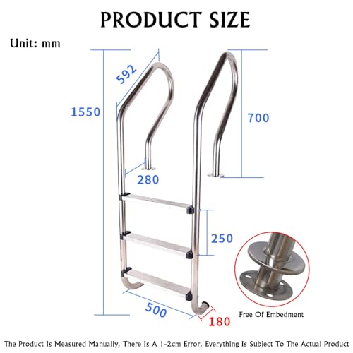 Escalera para piscina 3 pasos con estructura de acero inoxidable miniatura 2