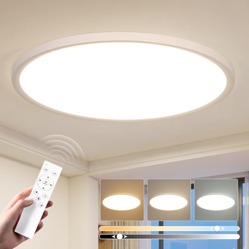Plafonnier LED Rond 60cm 60W 3000K-6500K Réglable Dimmable avec Télécommande, Grand Luminaire Plafond pour Salon Chambre Bureau, IP44 Etanche pour Salle de...