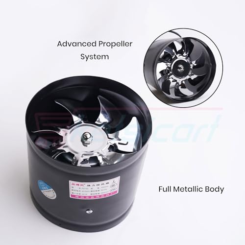 Image of 6 Inch High-Speed Metalic Exhaust Fan in-Line Duct Kitchen Extractor, Industrial Toilet Fan 220V, Exhaust Fan for Bathroom and Kitchen | Standard Size (Black)