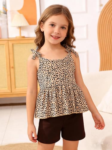 Image of Toddler Girls Clothes Summer Short Set Outfit Tie Knot Shoulder Sleeveless Ruffle Tops and Shorts 2PC Clothing Set
