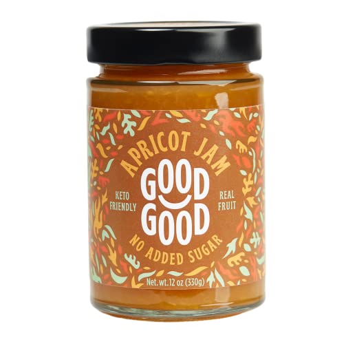 Mermelada de albaricoque dulce de Good Good - 12 onzas / 11.64 oz - Mermelada de albaricoque sin azúcar añadida - Vegana - Sin gluten - Diabética, buena mermelada con stevia